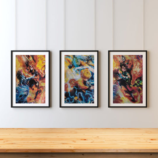 Demon Slayer 3D Poster – Rengoku, Zenitsu & Tanjiro in Action - Otaku Haven